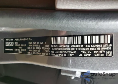 2018 Alfa Romeo Stelvio Sport из США, поврежденный, VIN ZASFAKPN9J7B84438